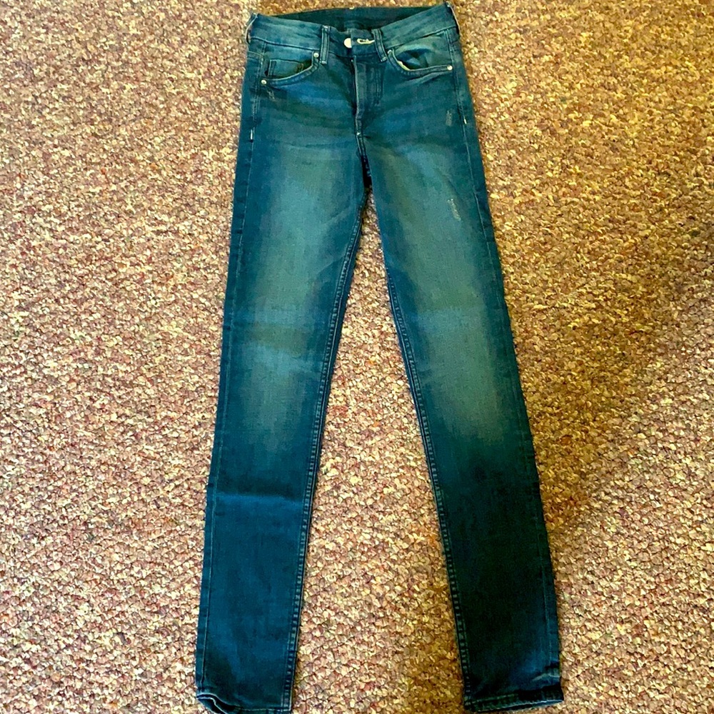 High waisted straight leg denim